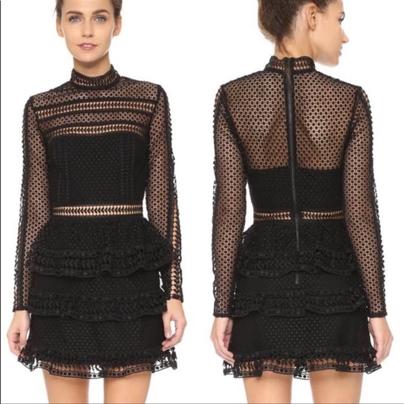 Self-Portrait Dresses & Skirts - SELF PORTRAIT Guipure Tiered Black Dot Sleeveless Lace Mini Dress 8